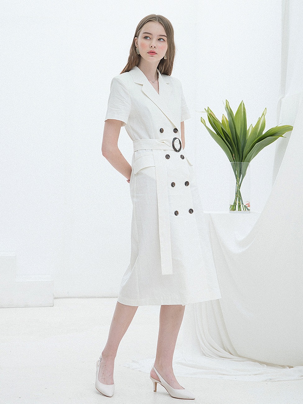 Linen Long Jacket Dress White